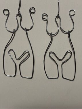 Handmade Woman’s Body Silver Stainless Steel Wire Earrings Abstract